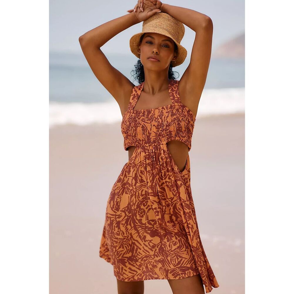 Anthropologie The Piper Bandeau Cutout Mini dress size xlarge burnt orange - Picture 1 of 9
